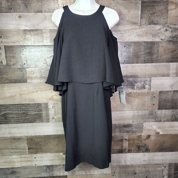 New Adrianna Papell Cold Shoulder Crepe Sheath Dress - Picture 1 of 11